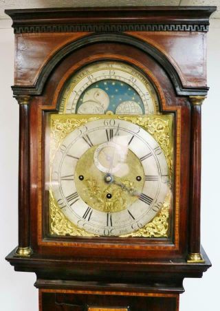 Rare Antique 18thc English 8 Day Musical 8 Bell Moon Grandfather Longcase Clock 7