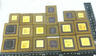 19 Rare Vintage Ceramic Gold Cap Intel Processors.  Scrap Gold Recovery Collect