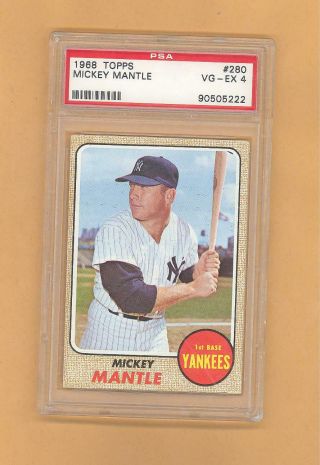 Mickey Mantle 1968 Topps Baseball Card 280 Psa Graded 4 Vg - Ex Yankees Rare