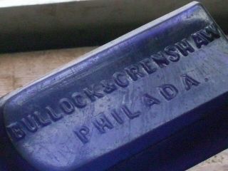 Rare Bulllock & Crenshaw Blue Glass Cork Top Medicine Bottle Philadelphia,  Pa.