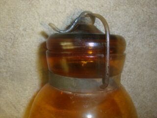 Amber Globe Quart 10 " Inch Canning Jar With Lid And Wire Ball Bail.  Rare Size.