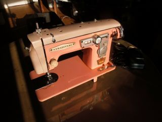 Rare Pink Art Deco Stradivaro Zig Zag Deluxe 105 Sewing Machine,  Carry Case