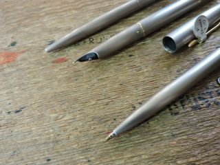 RARE NOS Vintage TITANIUM PARKER T1 Fountain Pen Ballpoint Mechanical Pencil Set 10