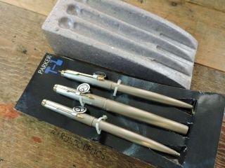 RARE NOS Vintage TITANIUM PARKER T1 Fountain Pen Ballpoint Mechanical Pencil Set 12