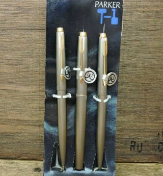 RARE NOS Vintage TITANIUM PARKER T1 Fountain Pen Ballpoint Mechanical Pencil Set 2