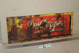 Rare 1930s Drink Dr Pepper Embossed Metal Sign With Bottle 10 2 4 Diner Fountain