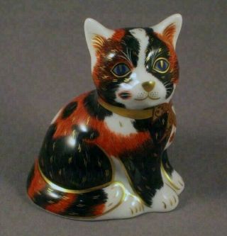 Rare Royal Crown Derby Calico Kitten Paperweight - Gold Stopper - Perfect