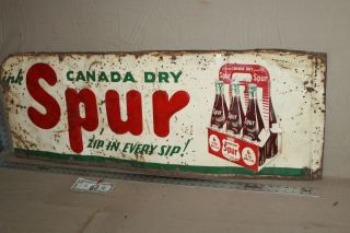 Rare 1950s Canada Dry Spur Soda Pop Embossed Metal Sign 6 Pack Bottle Diner Gas