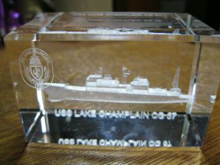 Rare Uss Lake Champlain Cg 57 Usn Ticonderoga Cruiser Desktop Paperweight