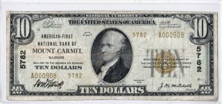 $10 1929 T2 National Mount Carmel Illinois Il Mega Rare " Title 2 " ( (2 On Census)