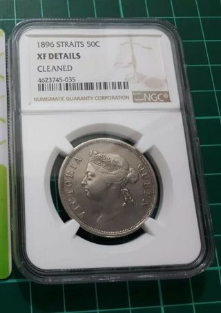 Straits Settlement Queen Victoria 50cent 1896 - Ngc Xf Details/ (very Rare)