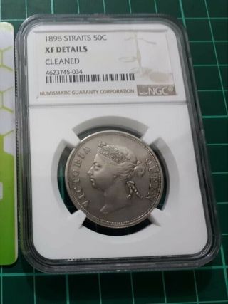 Straits Settlement Queen Victoria 50cent 1898 - Ngc Xf Details (very Rare)