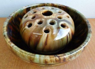 Rare John Campbell Australian Pottery Float Bowl & Flower Frog C1930s