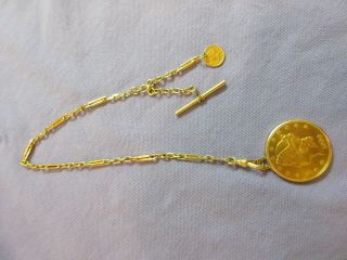 Rare Piaget 18k Yg 1900 Gold Coin Flip Up Pocket Watch W/ 14 Kt.  Watch Chain