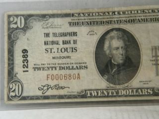 1929 $20 the telegraphers national bank of st.  louis missouri low 000680 rare 2 2