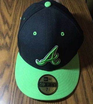 Atlanta Braves Hat - Rare - Neon Green 7 3/8 - Era - 59 Fifty