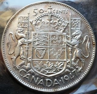 1947 Canada Silver 50 Cent Coin ICCS Graded F - 15 RARE Maple Leaf Curved 7 3