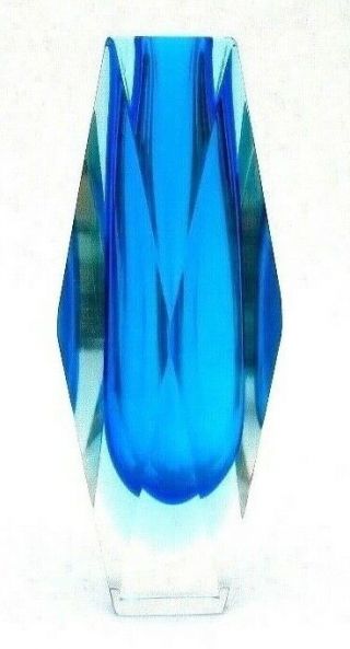 Uranium Rare Space Age Murano Sommerso Submerged Block Vase Turquoise Pale Blue