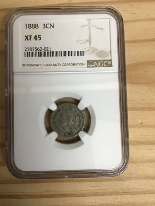 1888 3cn Three Cent Nickel Piece Xf 45 Rare Semi Key Date Great Luster Rare Coin