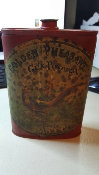 Golden Pheasant Gun Powder Can,  A&f Co.  Ca.  1900 Rare Tin,  Abercrombie & Fitch