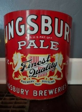 Kingsbury Breweries Rare Vintage Curved Red Porcelain Beer Sign,