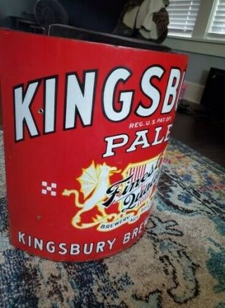 Kingsbury Breweries Rare Vintage curved Red Porcelain Beer Sign, 2