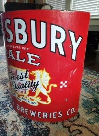 Kingsbury Breweries Rare Vintage curved Red Porcelain Beer Sign, 3