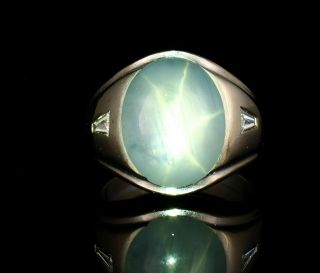 Vintage Rare Natural 16.  80ct Blue Star Sapphire Diamond 14k White Gold Mens Ring