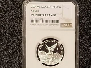 2001 Mexico 1/4 Oz Silver Libertad Proof Ngc Pf69 Ultra Cameo Only 1,  000 Rare