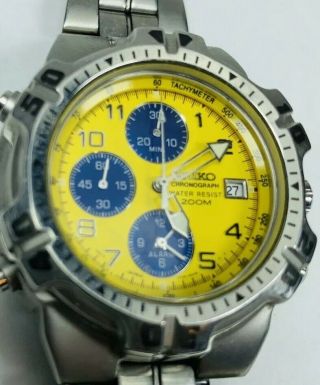 Rare 200m Seiko Stainless Steel Chronograph Men ' s Wrist Watch Yellow 7T32 - 6K19 2