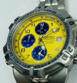 Rare 200m Seiko Stainless Steel Chronograph Men ' s Wrist Watch Yellow 7T32 - 6K19 3