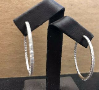 Tiffany & Co.  Metro Diamond Earrings Hoop 18k White Gold Large Inside Out Rare 5