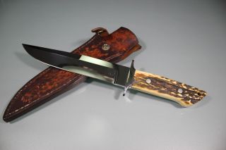 Vintage Custom Hand Made Rick Genovese Stag Handle Bowie Knife.  Rare.  Look