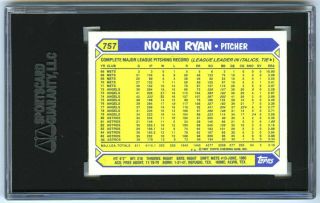 NOLAN RYAN RARE 1987 TOPPS TIFFANY SGC - 98 GEM - MT (10) GRADED BASEBALL CARD 757 2