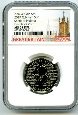 2019 Great Britain 50p Ngc Ms67 Dpl Sherlock Holmes First Releases Hot Rare
