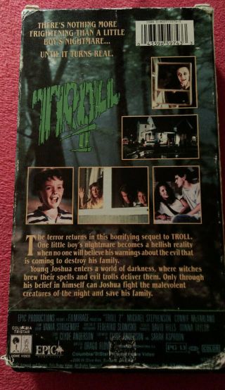 TROLL 2 VHS (Horror) BEST WORST FILM EVER.  Rare Collectible 3