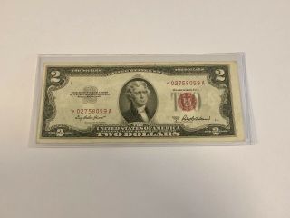 1953 A Red Seal $2 Dollar Bill Note Rare Old Money Star Note 02758059 A
