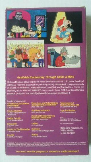 SPIKE and MIKE ' S SICK and TWISTED FESTIVAL of ANIMATION Volume 1 VHS RARE 3