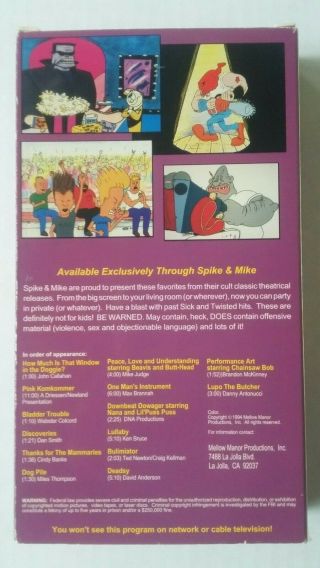 SPIKE and MIKE ' S SICK and TWISTED FESTIVAL of ANIMATION Volume 1 VHS RARE 5