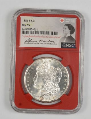 1881 - S Ms 65 Morgan Silver Dollar - Ngc - Red Cross - Rare Clara Barton 605