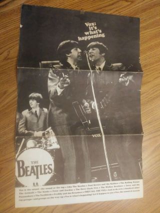 The Beatles Rare “vox: It’s What’s Happening” Music Store Poster Us 1965 Vg Cond