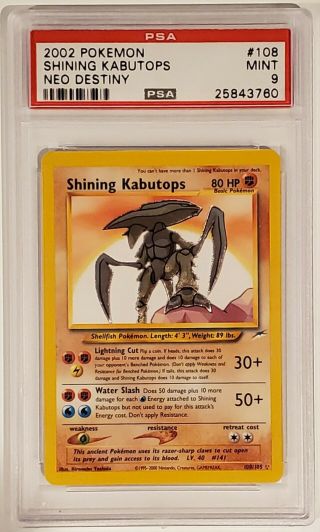 2002 Pokemon Shining Kabutops Neo Destiny 108/105 Psa 9 Secret Rare