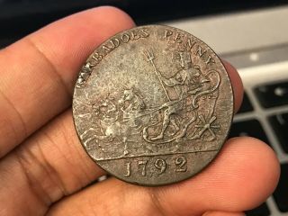 1792 Barbados One Penny World Coin Rare High Value