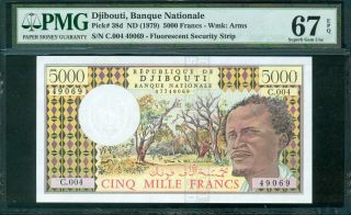 Djibouti Banque Nationale 5000 Francs P - 38d 1979 Pmg 67 Epq Gem Unc,  Rare