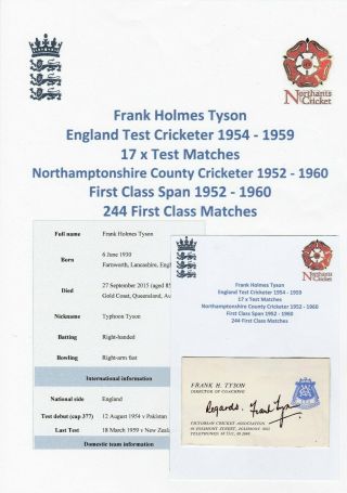 Frank Tyson England Test Cricketer 1954 - 59 Rare Autograph Business Card