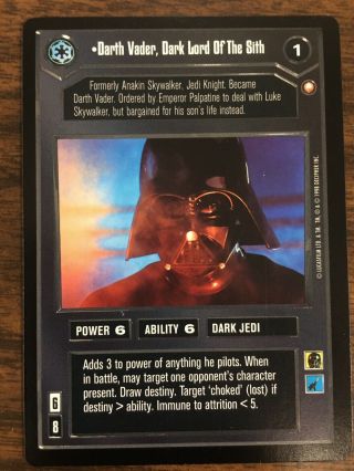 Star Wars Ccg Special Edition Darth Vader Lord Of The Sith Rare Card