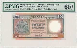Hong Kong Bank Hong Kong $20 1990 Rare Date Pmg 65epq