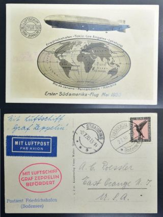 Germany To Usa 1930 Zeppelin,  Rare Alpenfahrt/alps Flight Drop Mail Ppc To.  Look