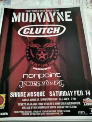 Mudvayne W/ Clutch,  Nonpoint & In This Moment Rare Concert Flyer Mini Poster
