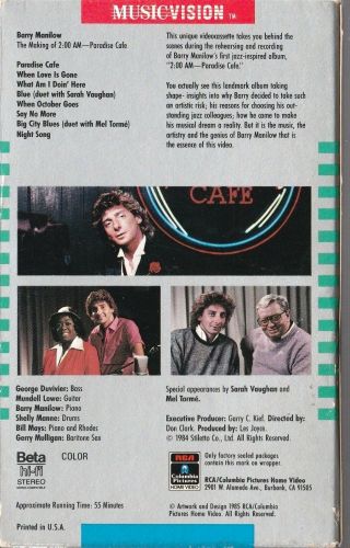 BARRY MANILOW The Making of 2:00 AM Paradise Cafe BETA Betamax (NOT VHS) Rare 2